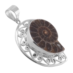 Intricate design sterling silver handmade ammonite fossil pendant